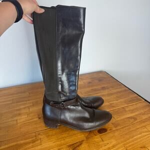 Aquatalia Brown Leather Stretch Side Zip Tall Riding Boots Size 10.5